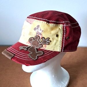 Disney Parks Cadet Hat Mickey Mouse distressed yellow red adjustable.